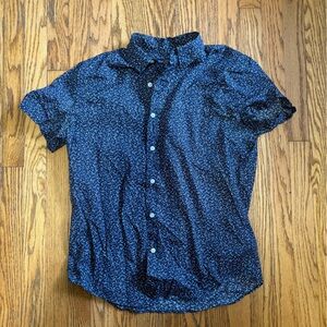 Mens Blue Button-Up Short-sleeve Shirt Size Medium